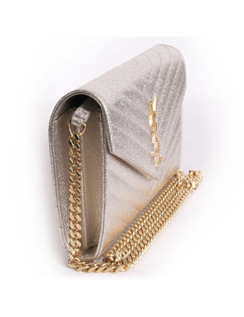 YVES SAINT LAURENT gold lame grained leather pouch bag