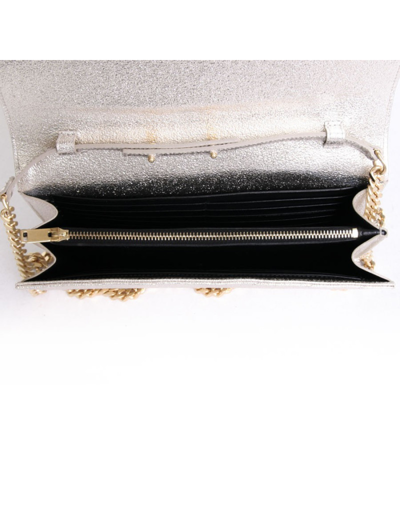 YVES SAINT LAURENT gold lame grained leather pouch bag