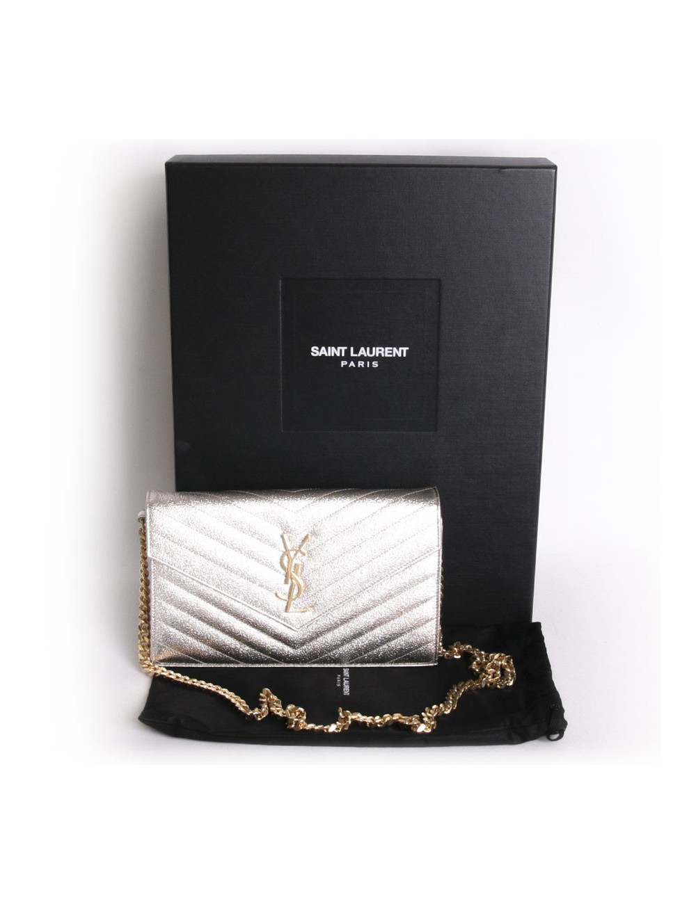 YVES SAINT LAURENT gold lame grained leather pouch bag