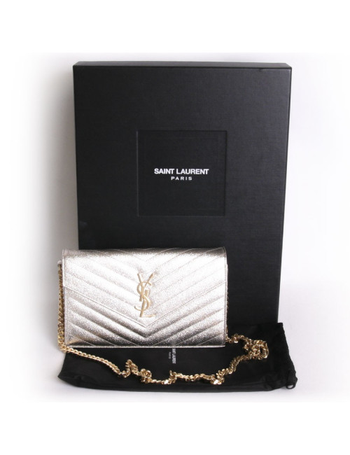 YVES SAINT LAURENT gold lame grained leather pouch bag