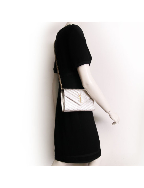 YVES SAINT LAURENT gold lame grained leather pouch bag