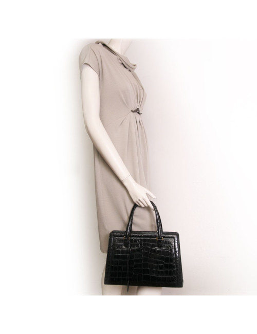 Sac "Pullman" HERMES vintage en alligator noir