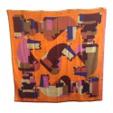 HERMES Shawl 'Echec au roi ' in multicolored cashmere and silk 