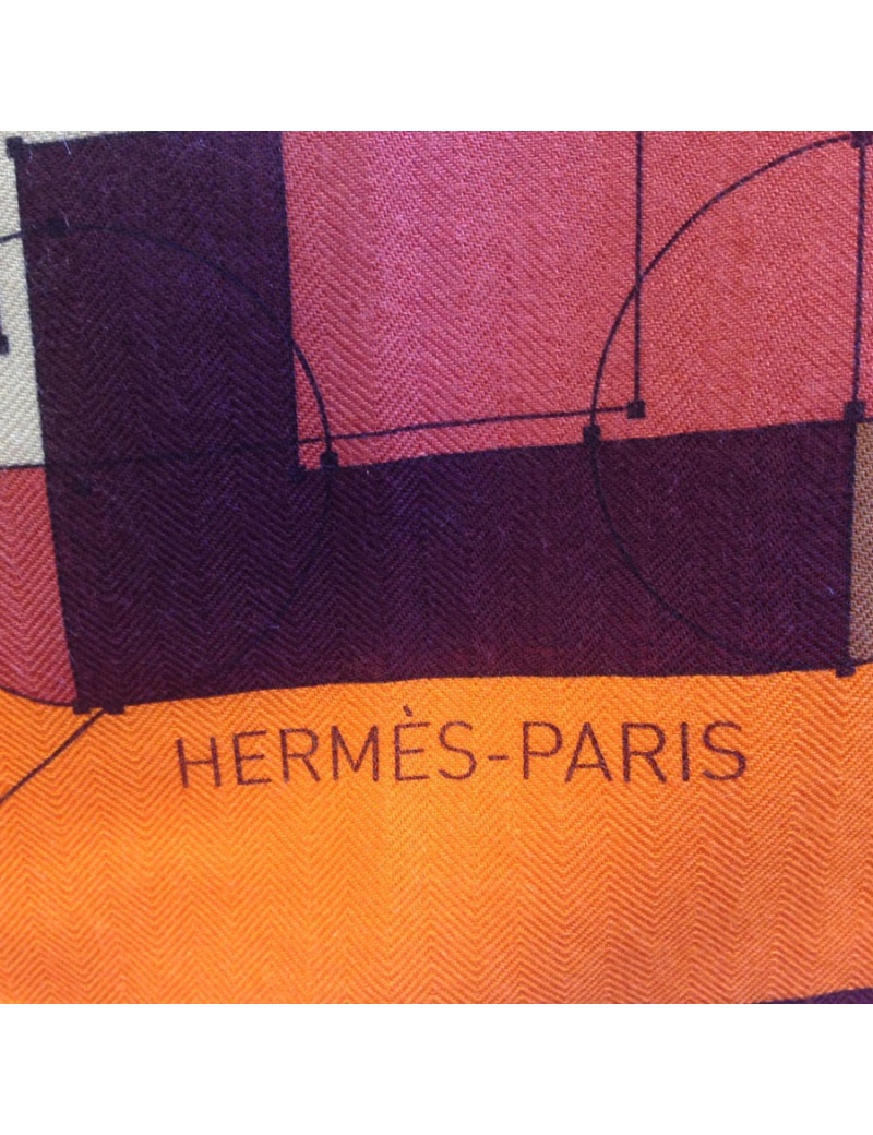HERMES Shawl 'Echec au roi ' in multicolored cashmere and silk 