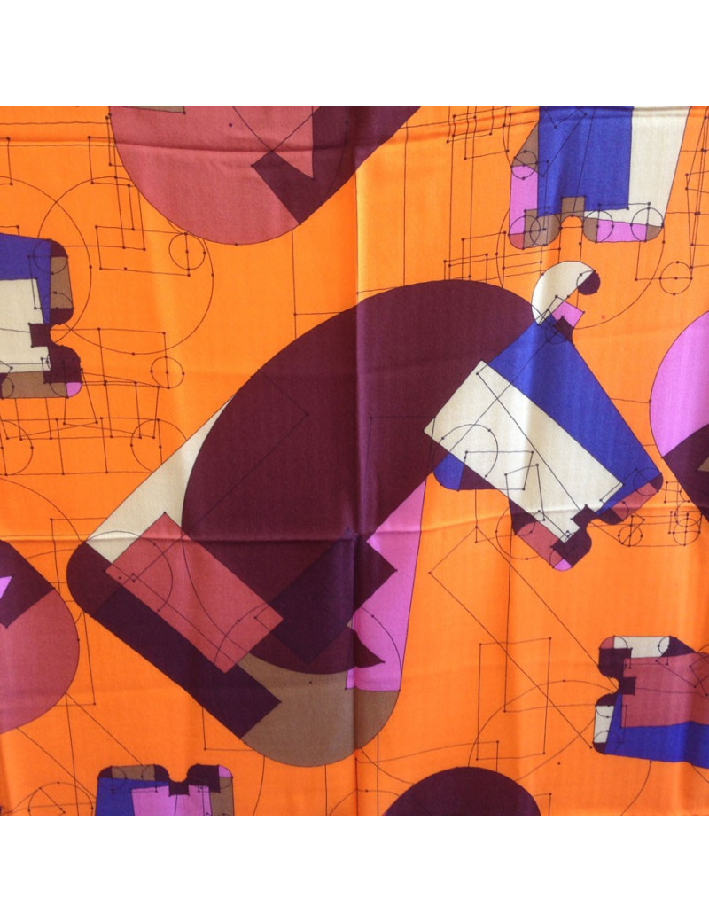 Châle HERMES "échec au roi" cachemire et soie orange 
