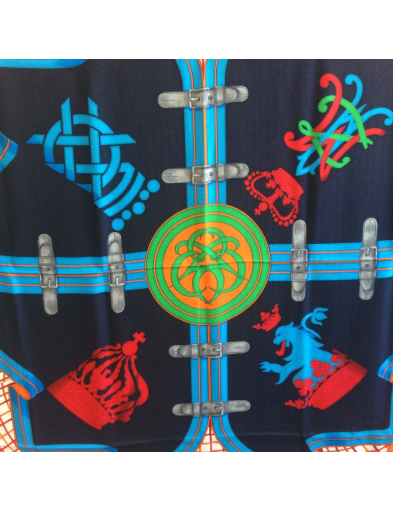 Châle HERMES "Grande tenue" en cachemire et soie bleu 