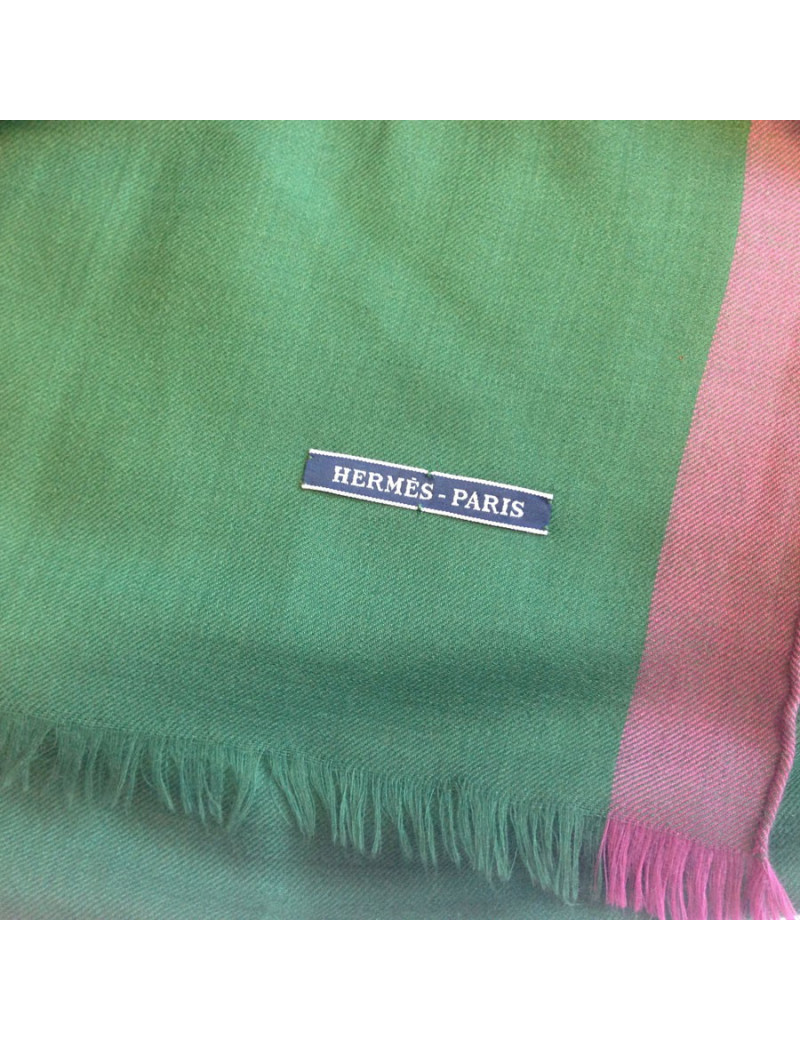 Shawl HERMES fringe green English silk