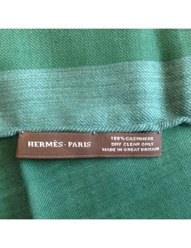 Shawl HERMES fringe green English silk