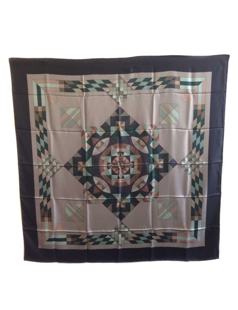 Grand carré HERMES "Psyché" en soie étoupe