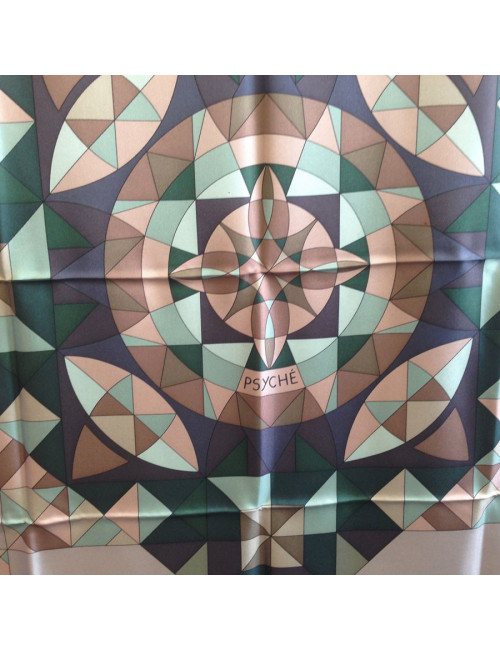 Grand carré HERMES "Psyché" en soie étoupe