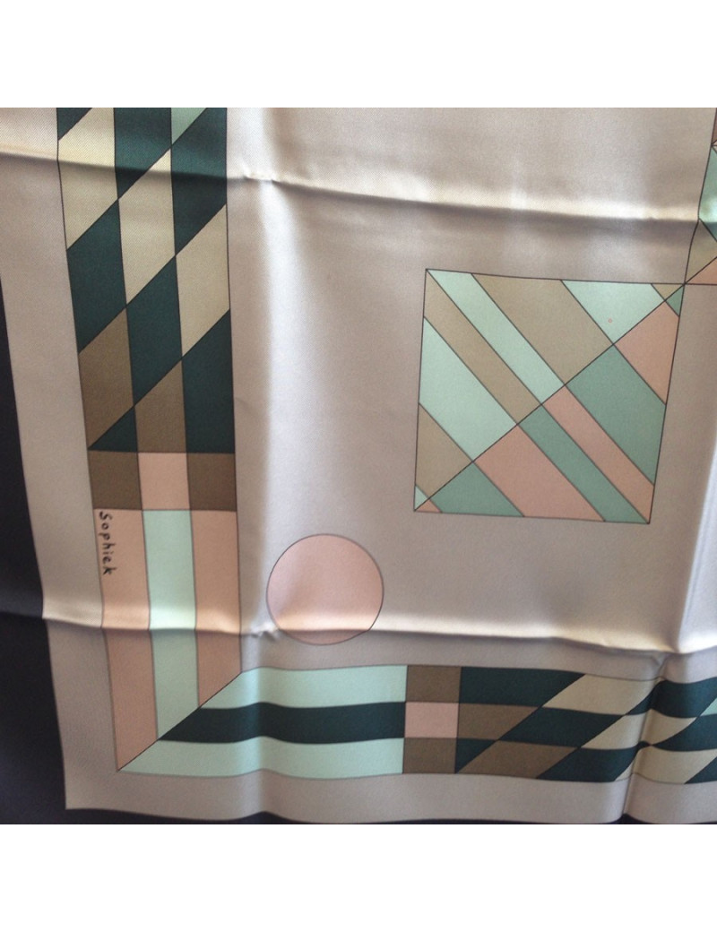 Grand carré HERMES "Psyché" en soie étoupe