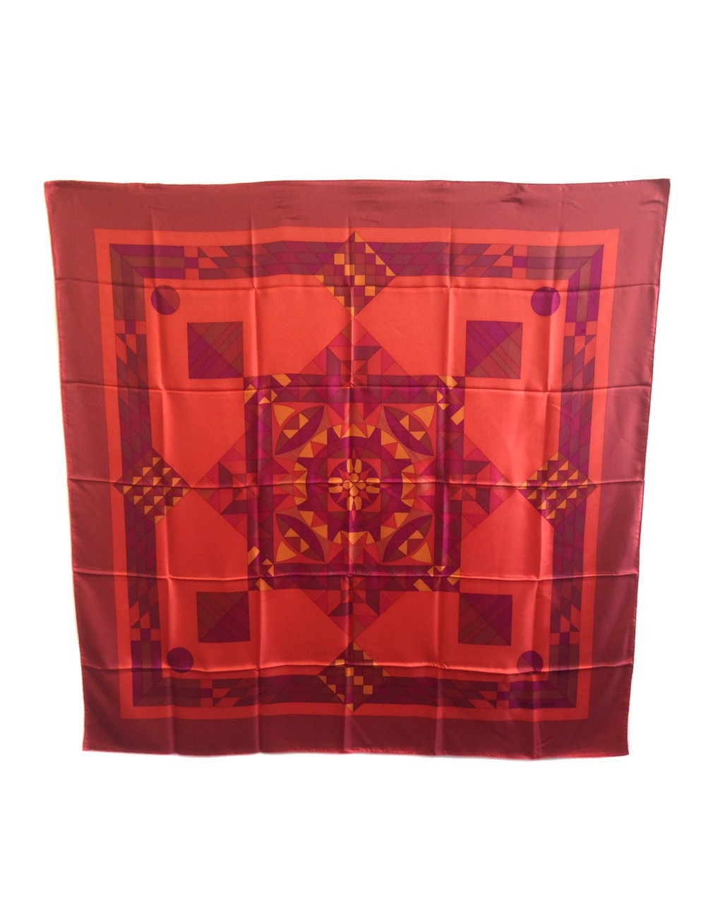 Grand carré HERMES "Psyché" en soie orange