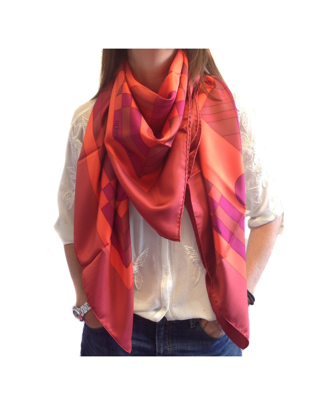 HERMES 'Psyché' multicolor silk large square scarf