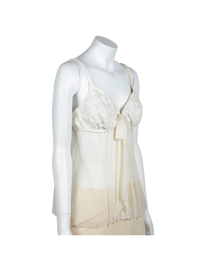 Top CHANEL tweed and ivory silk T42