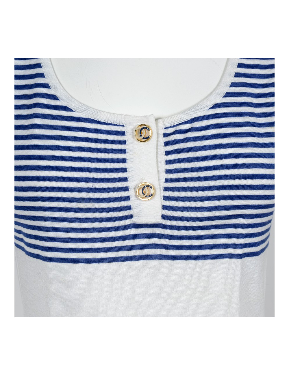 T shirt blue and white striped CHANEL T38