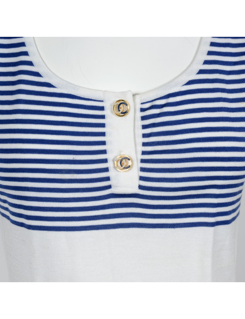 T shirt blue and white striped CHANEL T38