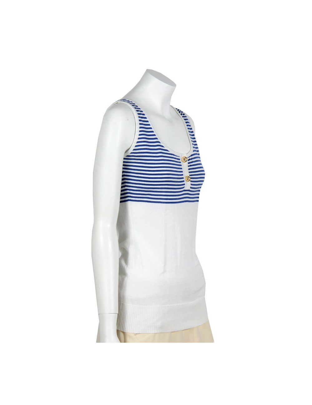 T shirt blue and white striped CHANEL T38