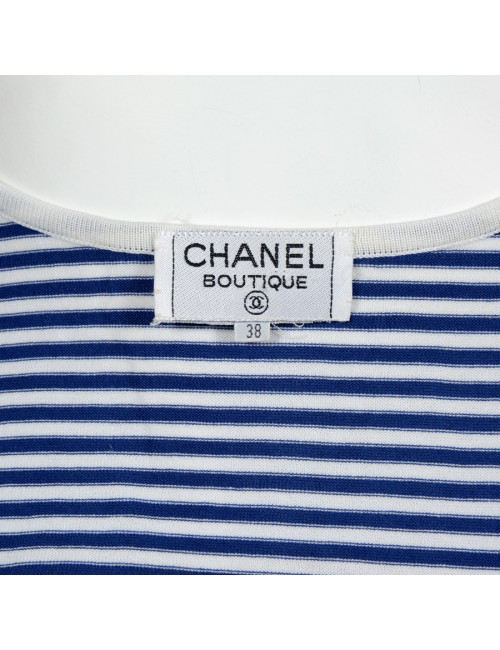 T shirt blue and white striped CHANEL T38