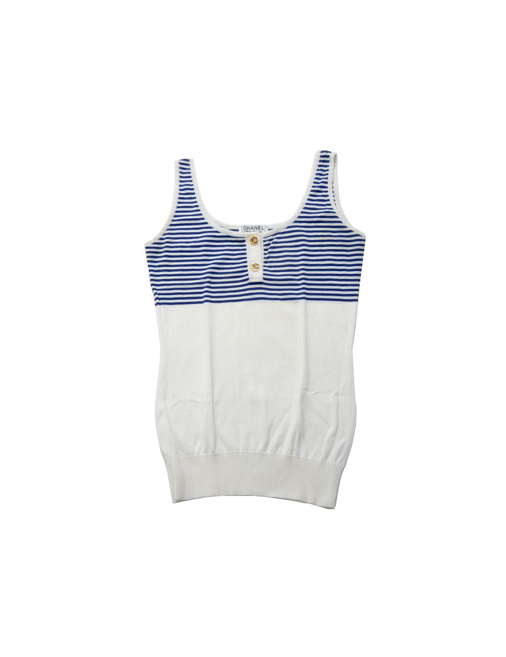 T shirt blue and white striped CHANEL T38