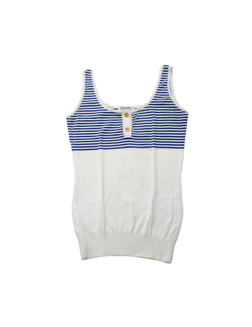 T shirt blue and white striped CHANEL T38