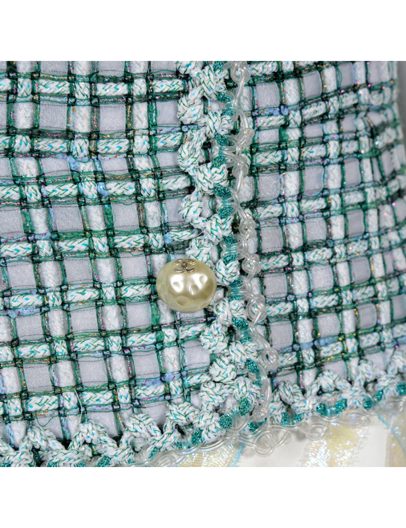 Dress CHANEL leather white and high green couture T 36