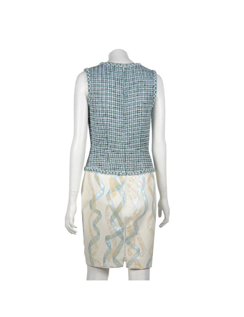 Robe CHANEL T 36  cuir blanc et haut vert  couture