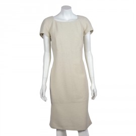 Dress CHANEL wool and ecru silk and silver T 42