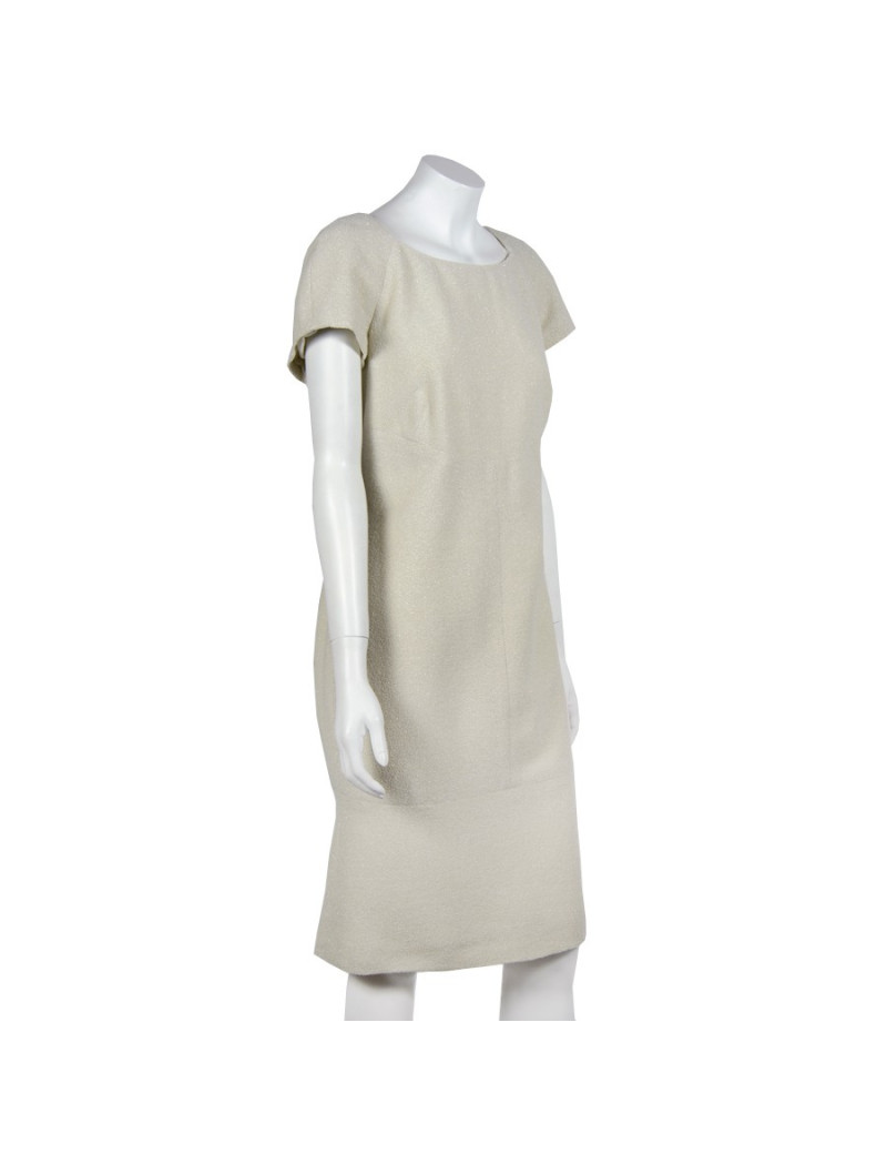 Dress CHANEL wool and ecru silk and silver T 42