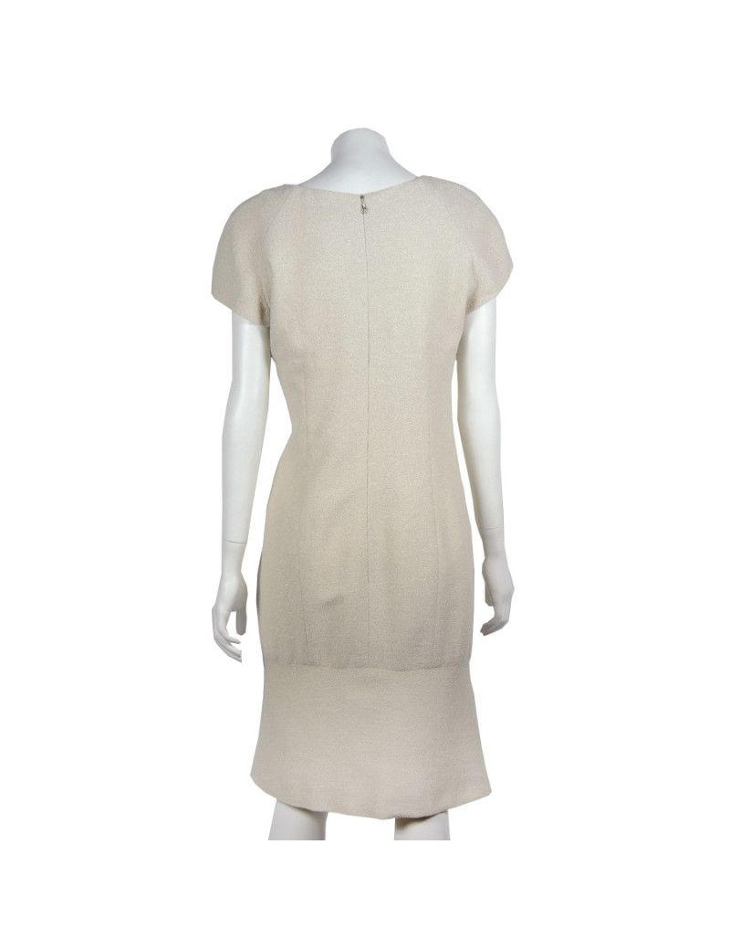 Dress CHANEL wool and ecru silk and silver T 42