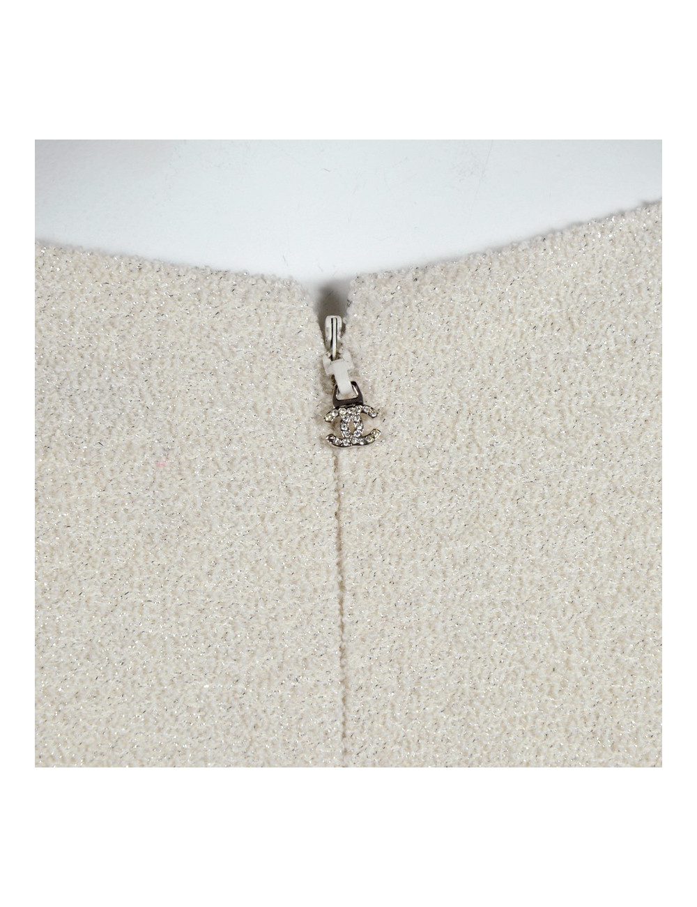 Dress CHANEL wool and ecru silk and silver T 42