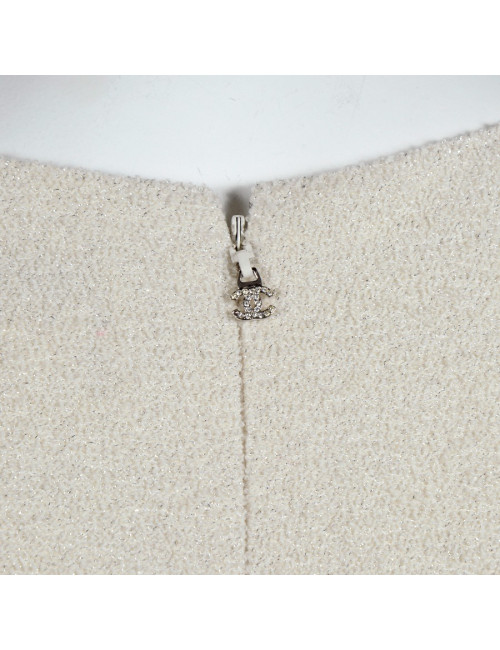 Dress CHANEL wool and ecru silk and silver T 42