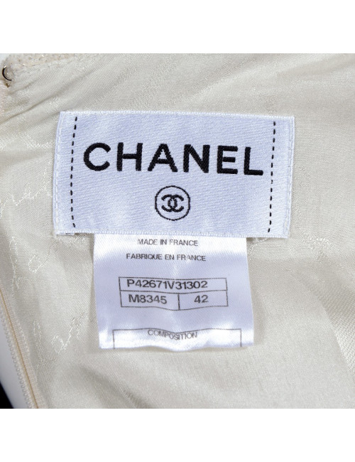 Dress CHANEL wool and ecru silk and silver T 42