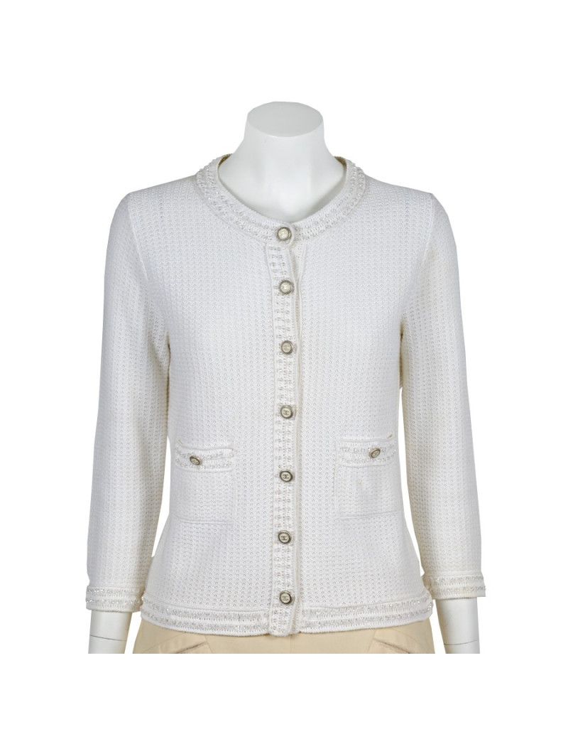 Gilet CHANEL T 38 en coton écru
