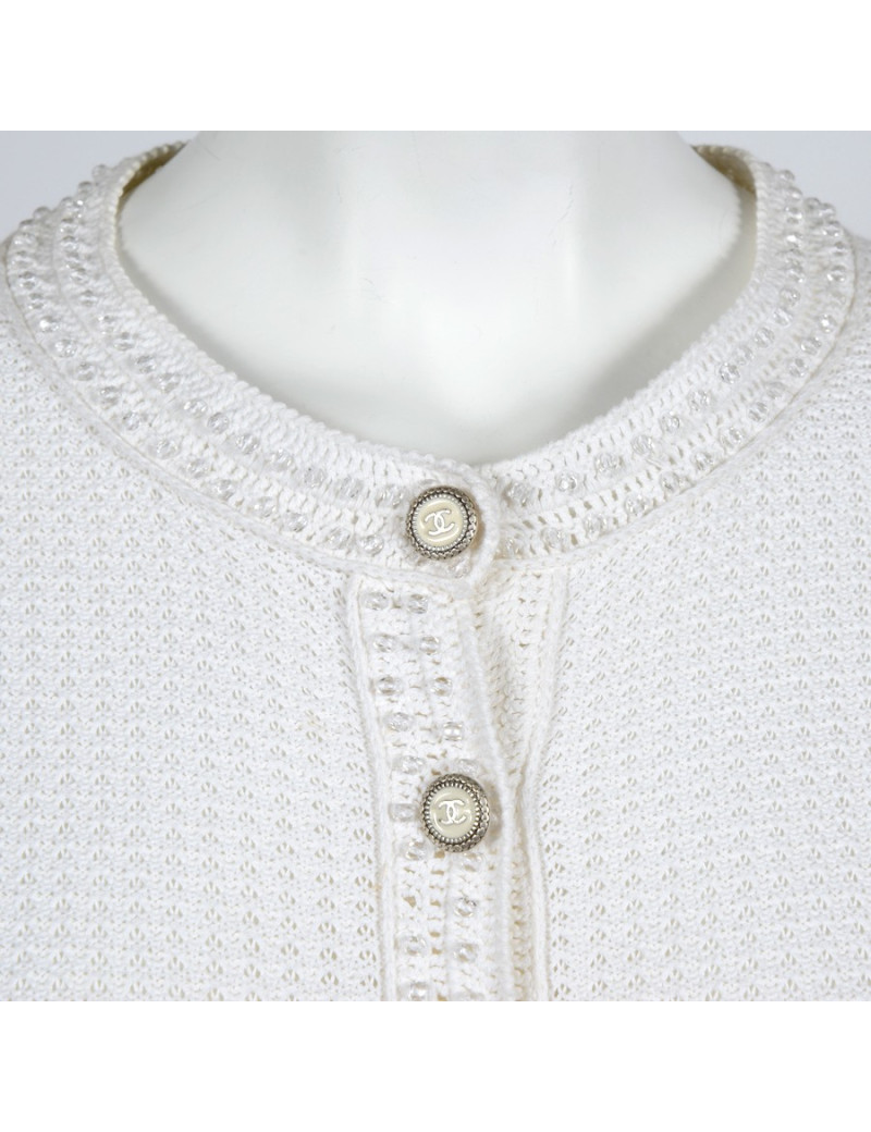 Gilet CHANEL T 38 en coton écru