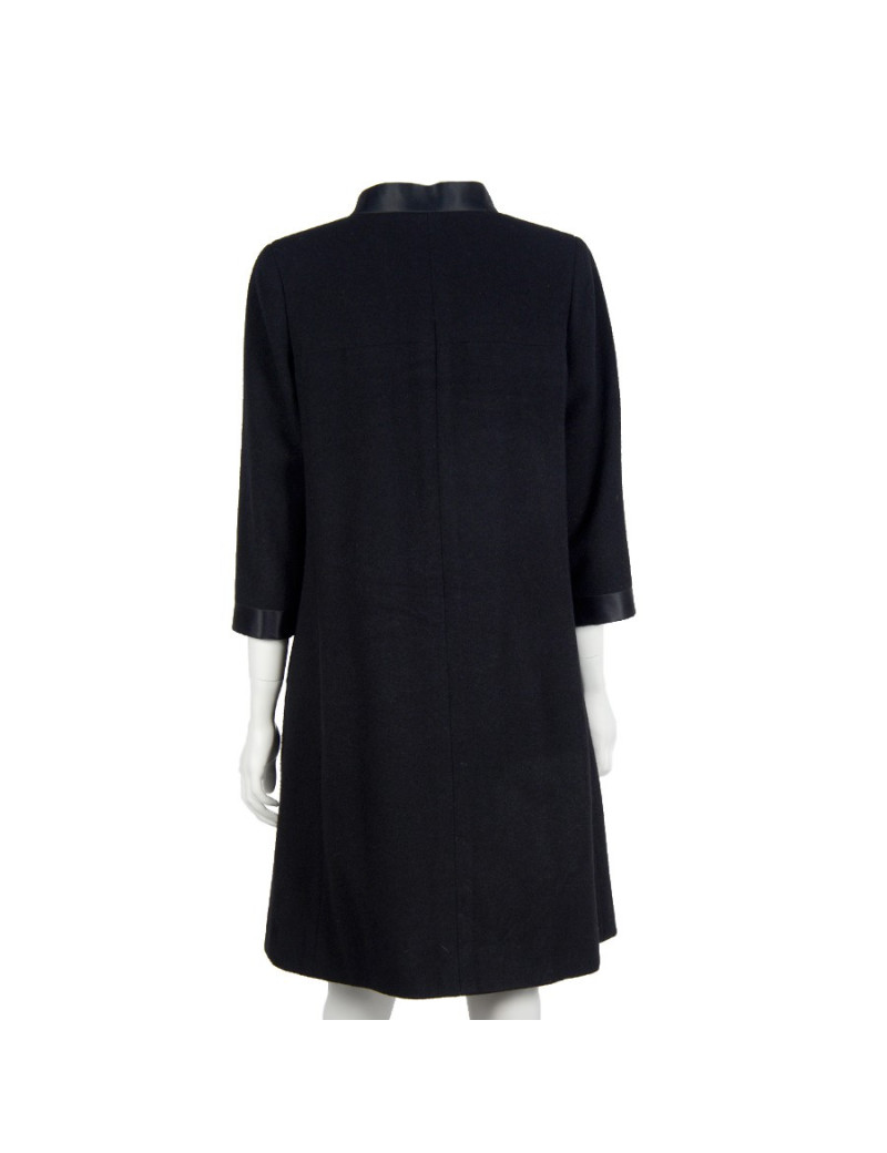 Manteau CHANEL T 38 en laine et soie  noire 