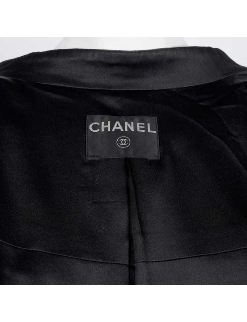 Manteau CHANEL T 38 en laine et soie  noire 