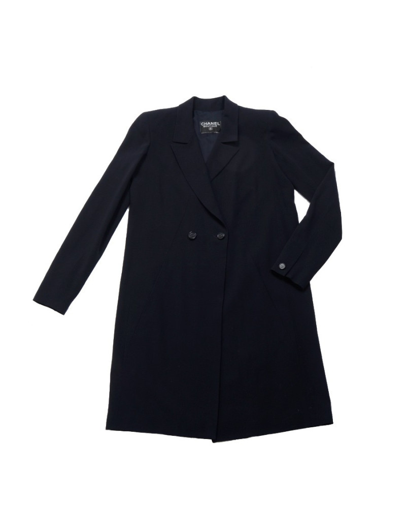 Coat CHANEL T 38 half season in wool Navy cold blue