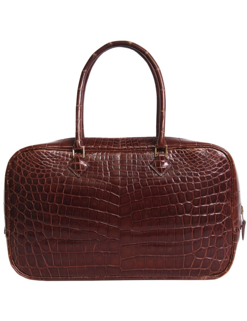 Sac HERMES Plume petit modèle en crocodile marron 