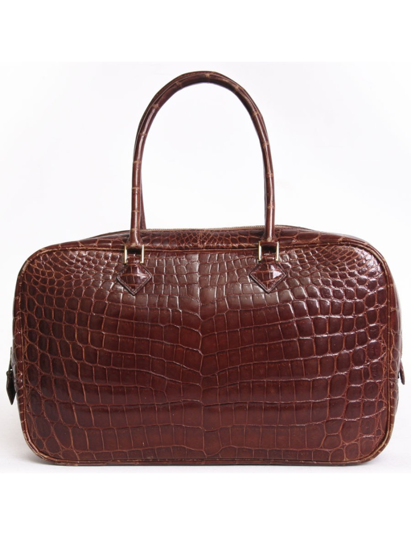 Sac HERMES Plume petit modèle en crocodile marron 