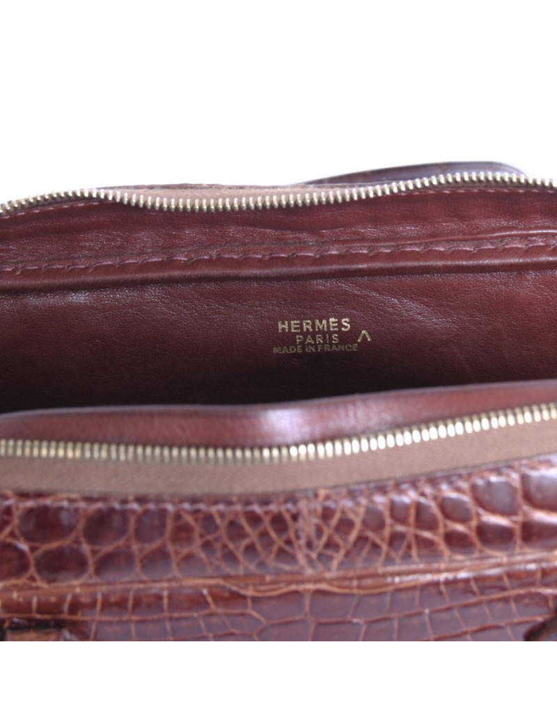 Sac HERMES Plume petit modèle en crocodile marron 