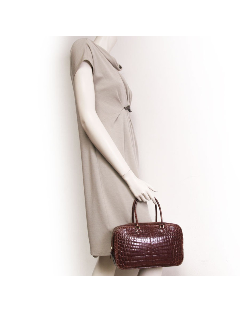 Sac HERMES Plume petit modèle en crocodile marron 