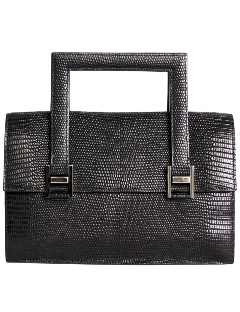 Sac HERMES vintage en lézard noir