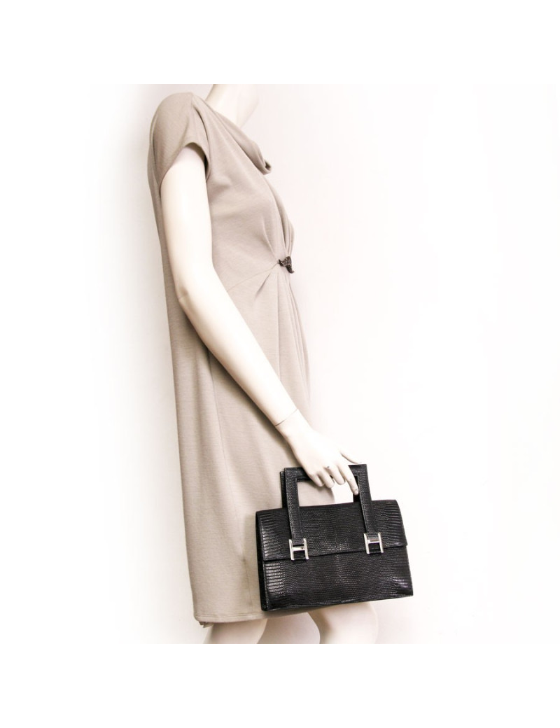 Sac HERMES vintage en lézard noir