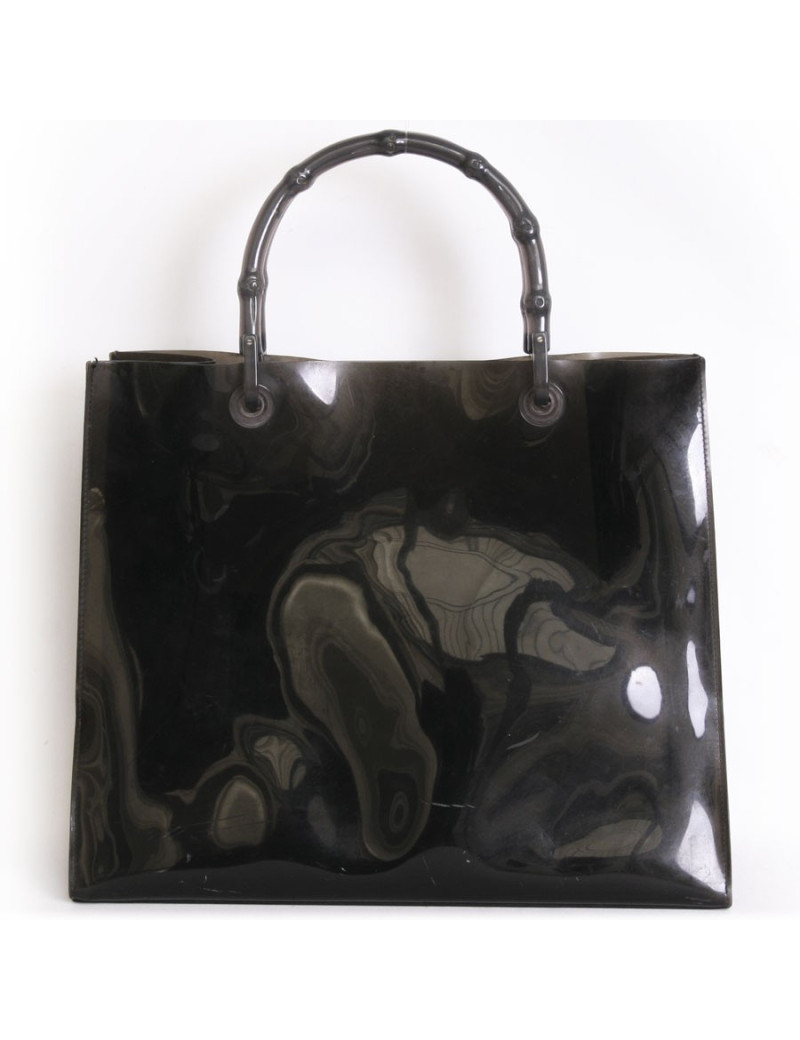GUCCI collector smoked plastic tote bag with bamboo handles