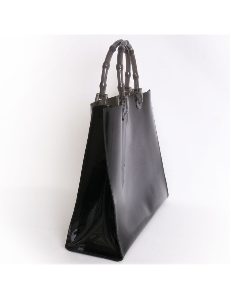GUCCI collector smoked plastic tote bag with bamboo handles