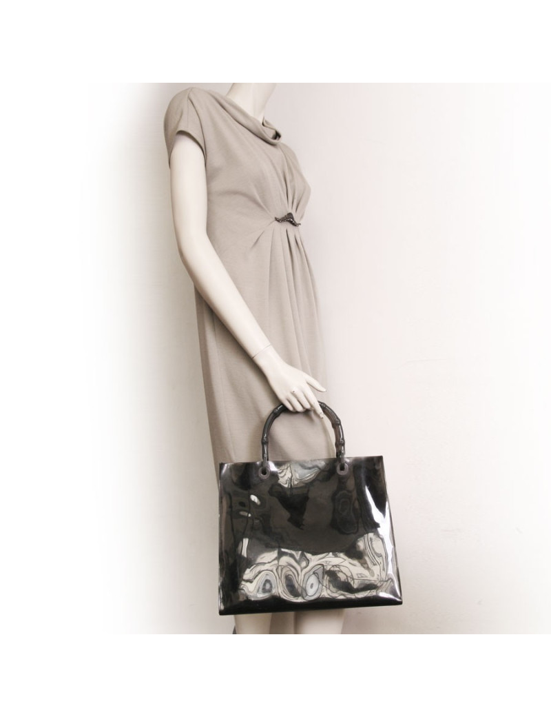 GUCCI collector smoked plastic tote bag with bamboo handles