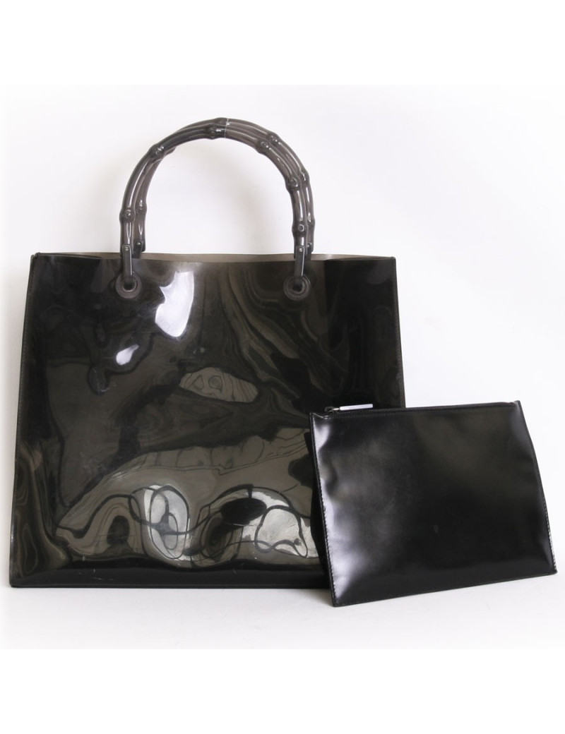 GUCCI collector smoked plastic tote bag with bamboo handles