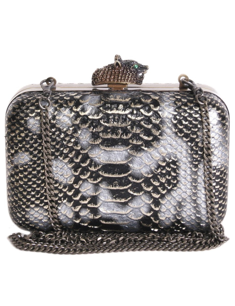 Pochette HOUSE OF HARLOW 1960 en serpent noir argent et doré