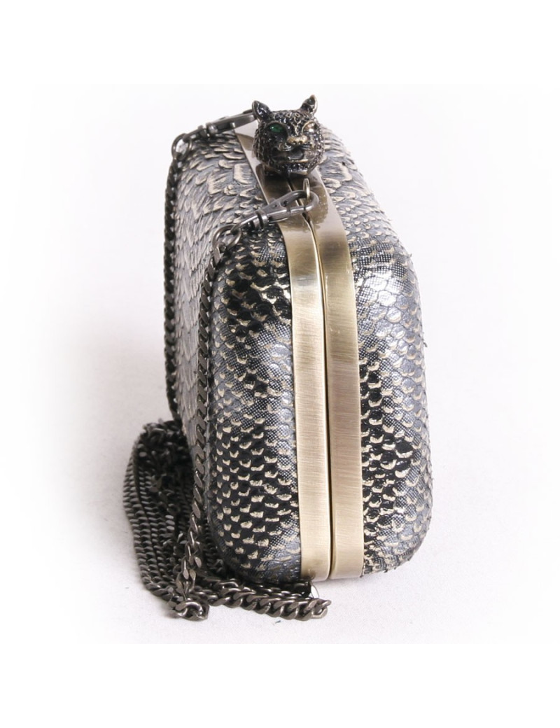 Pochette HOUSE OF HARLOW 1960 en serpent noir argent et doré