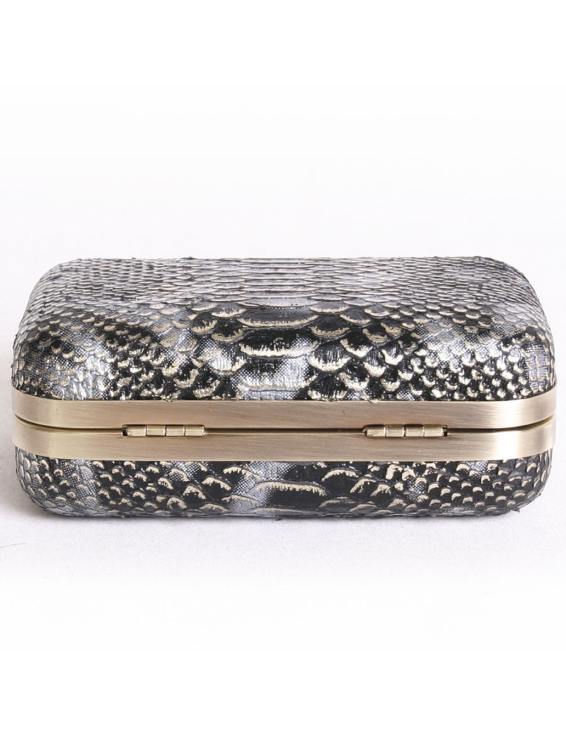 Pochette HOUSE OF HARLOW 1960 en serpent noir argent et doré